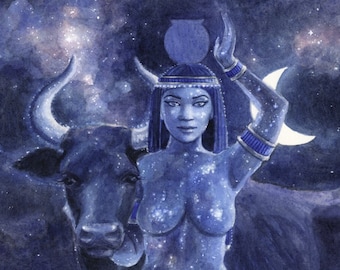 Nut Nuit Egyptian Sky Goddess | Night Painting Art Print | Ancient Goddess Pagan