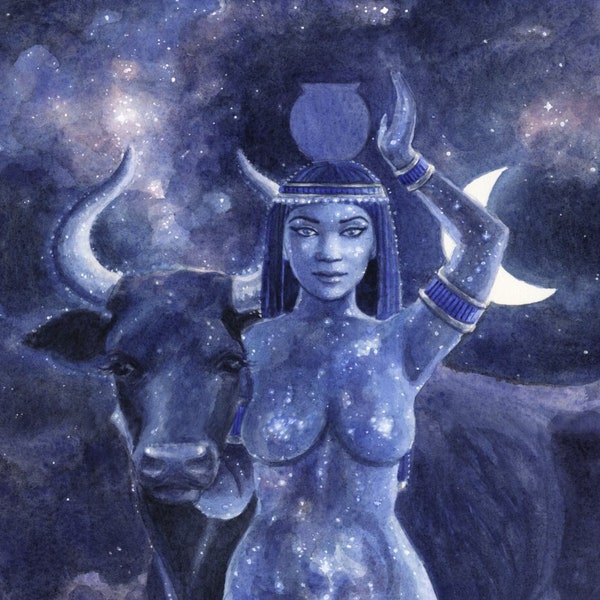 Nut Nuit Egyptian Sky Goddess | Night Painting Art Print | Ancient Goddess Pagan