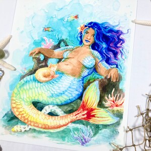 Regenbogenfisch Meerjungfrau Kunstdruck Aquarell Bild 2