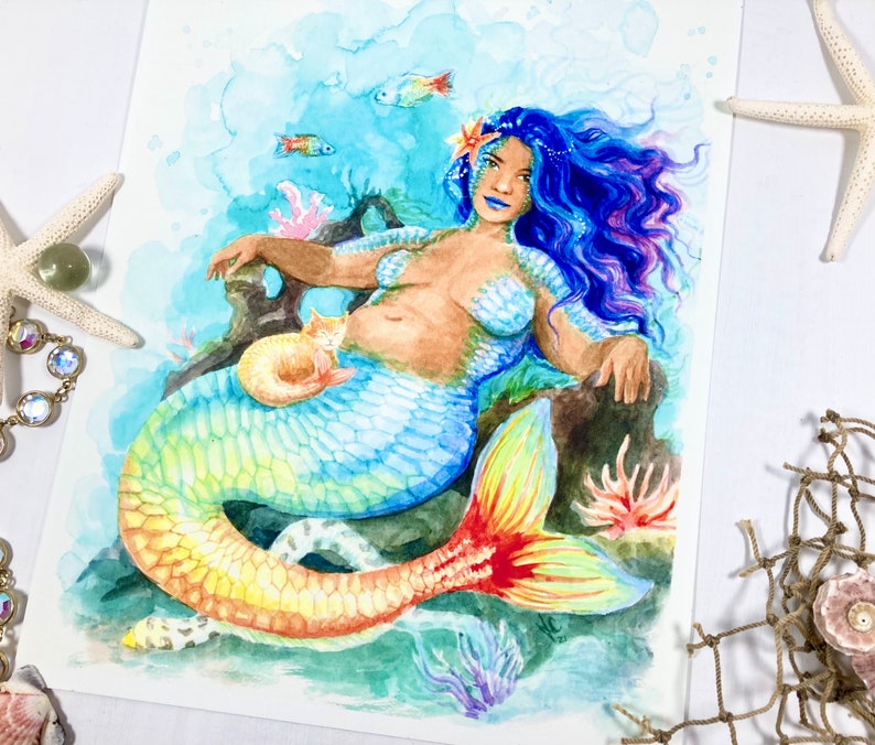 Rainbowfish Mermaid Art Print Watercolor image 2