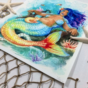 Rainbowfish Mermaid Art Print Watercolor image 5