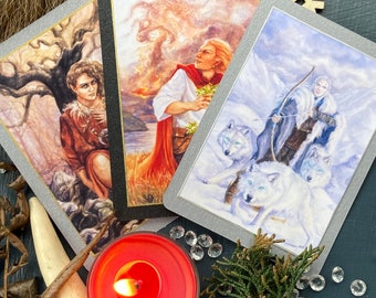 Jötunn Trio | Norse Altar Prayer Cards | Loki Angrboða Skaði