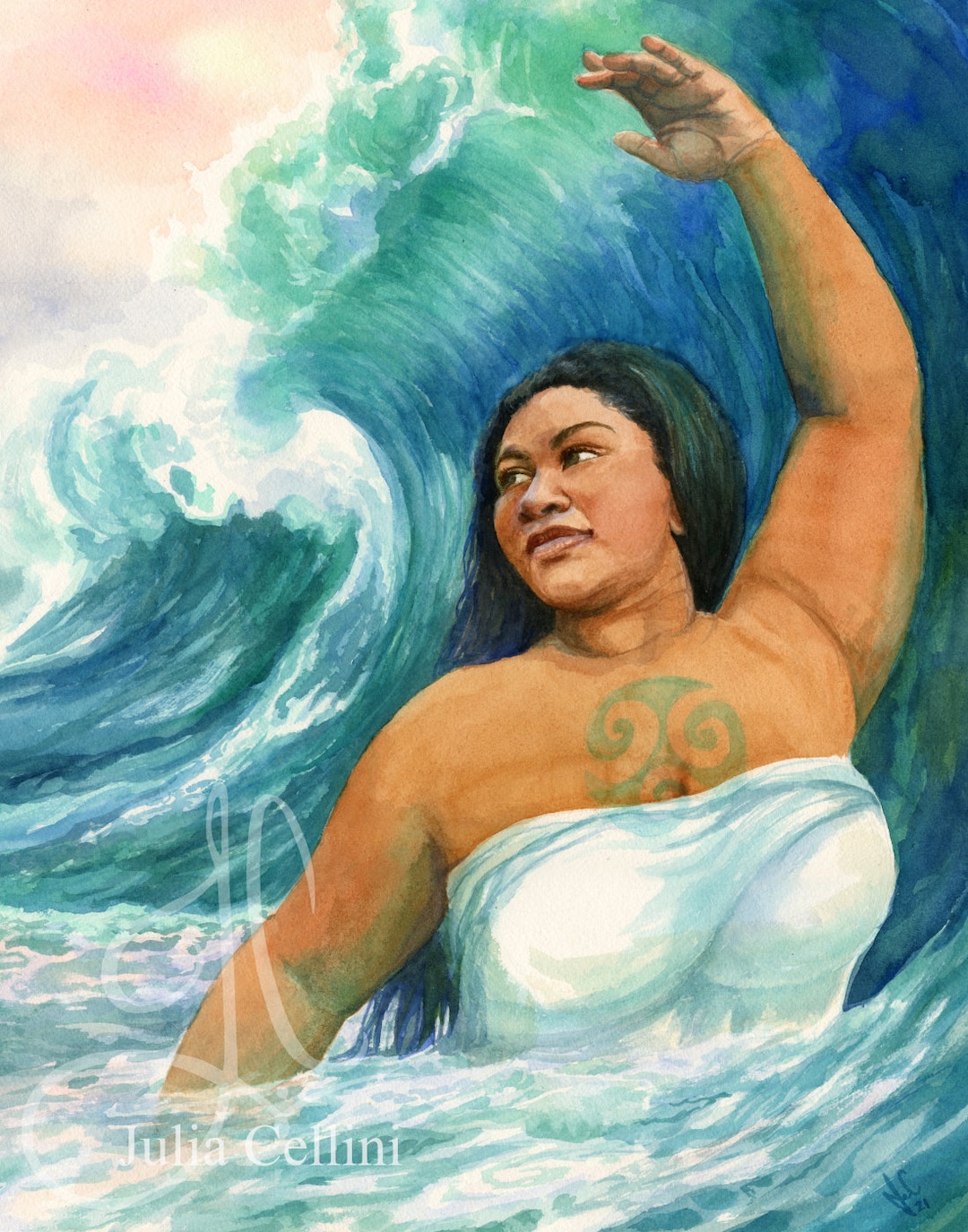 ハワイ絵画　（原画） 楽天市場】クリスティシン アートプリント SURF ANGEL 28.0×35.5