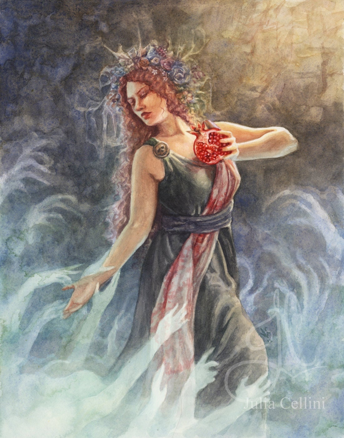 Persephone Large Print Goddess of the Underworld | Shadow Season Art  Watercolor - Etsy, image size:1100x1400
