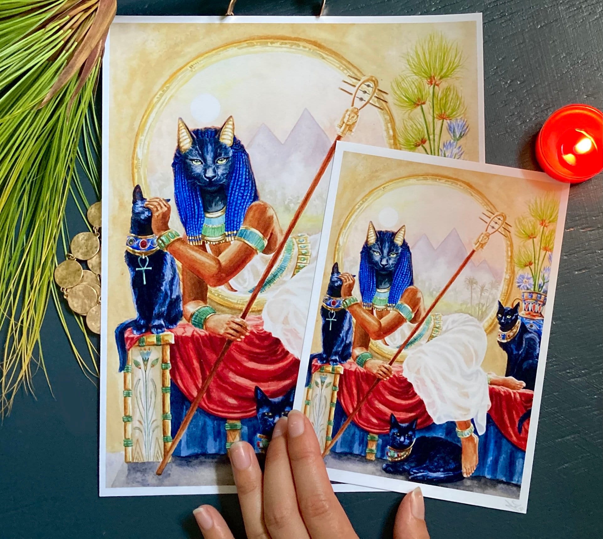 CATS ＆ DOC s ベストバディ❢ 外国風絵画 お部屋にインパクトを♪ バステト大判プリント｜猫の女神エジプト美術プリント水彩画｜バステト