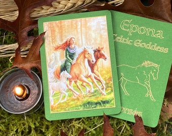 Epona Horse Goddess Altar Card | Celtic Art Pagan Prayer Gods | Fall Autumn Mabon
