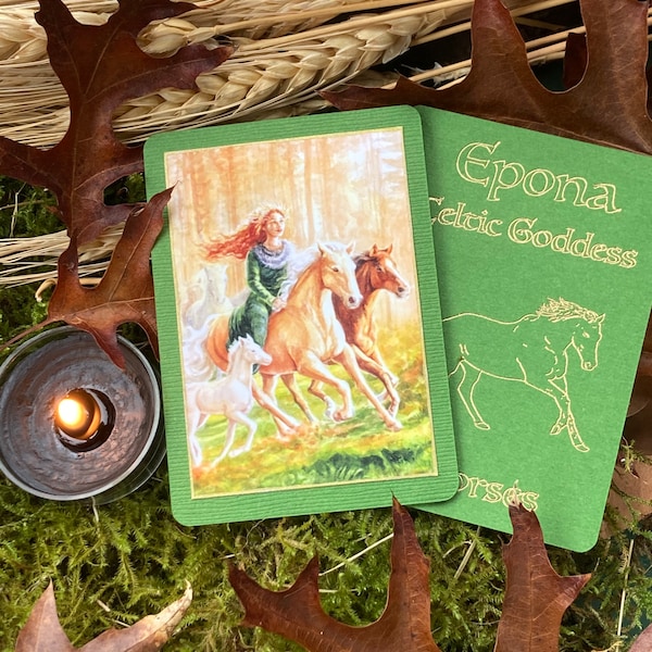 Epona Horse Goddess Altar Card | Celtic Art Pagan Prayer Gods | Fall Autumn Mabon