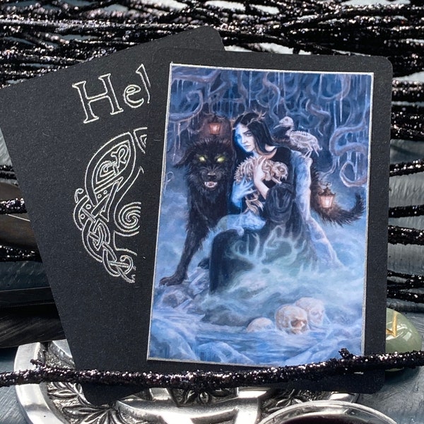 Hel Prayer Card | Norse Death Goddess Art Altar Hela | Dark Underworld