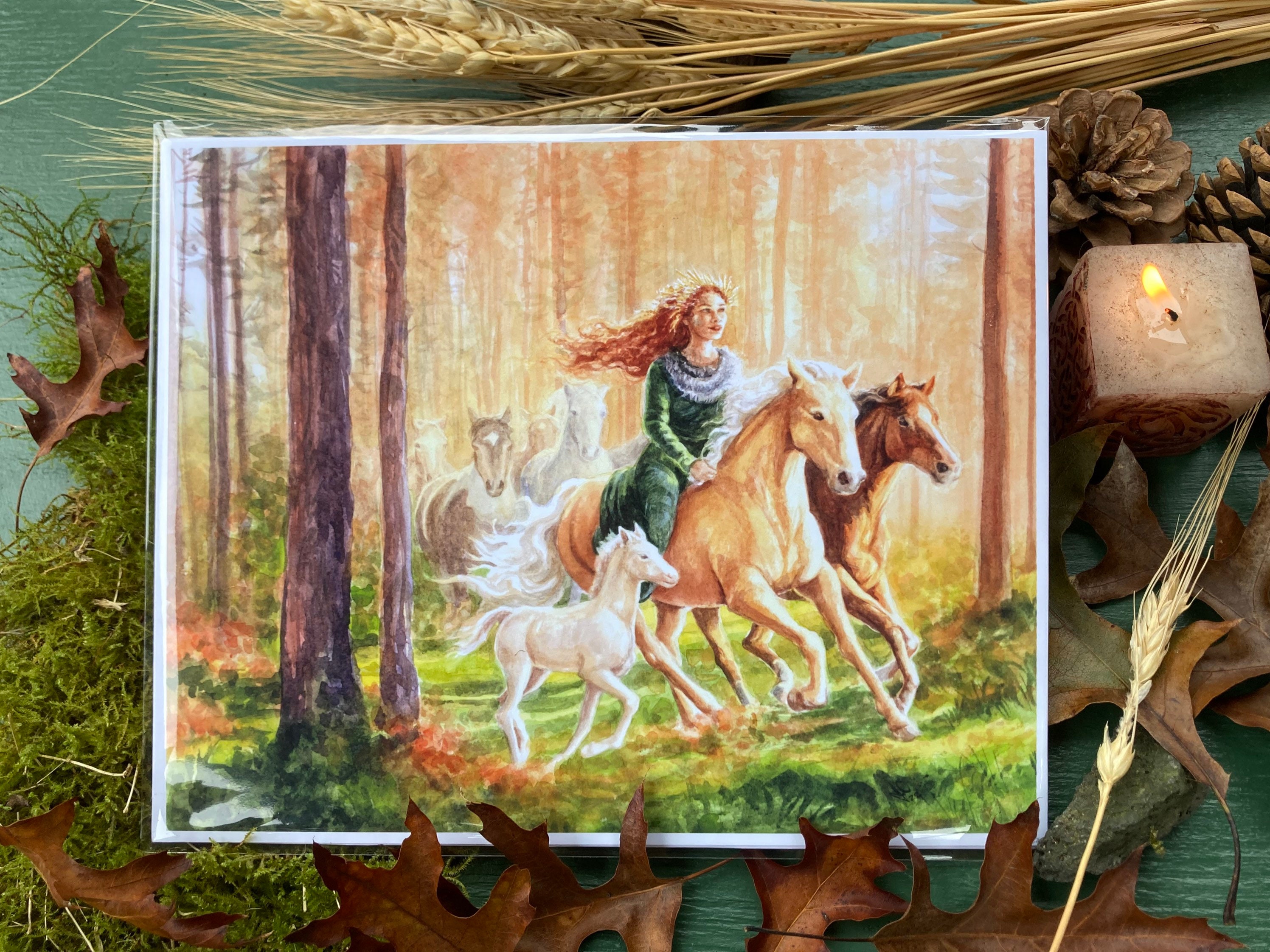 アンティークイタリア ブラットレース刺繍マット 森林の女神と鹿 狩りの神話 古典 アンティークイタリア ブラットレース刺繍マット 森林の女神と鹿