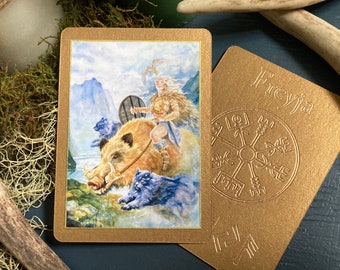 Freyja Göttin Altar Karte | Nordische Kunst Pagan Gebetsgötter | ACEO Taschenkunst