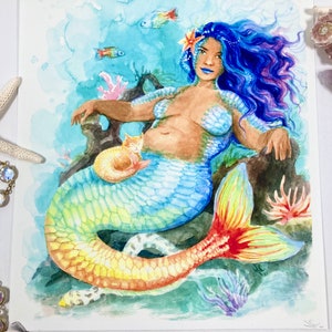 Rainbowfish Mermaid Art Print Watercolor image 3