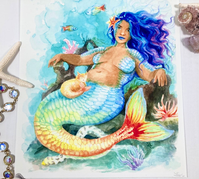 Rainbowfish Mermaid Art Print Watercolor image 3