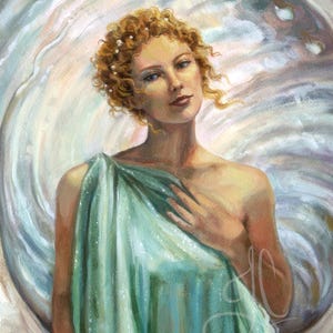 Aphrodite Print Greek Goddess Love and Beauty Shell | Oil Painting Portrait