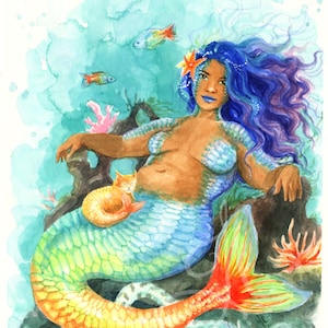 Rainbowfish Mermaid Art Print Watercolor image 1