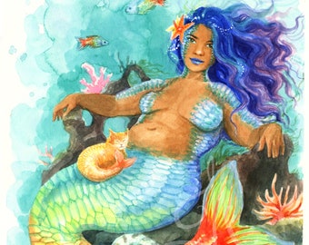 Rainbowfish Mermaid Art Print | Watercolor