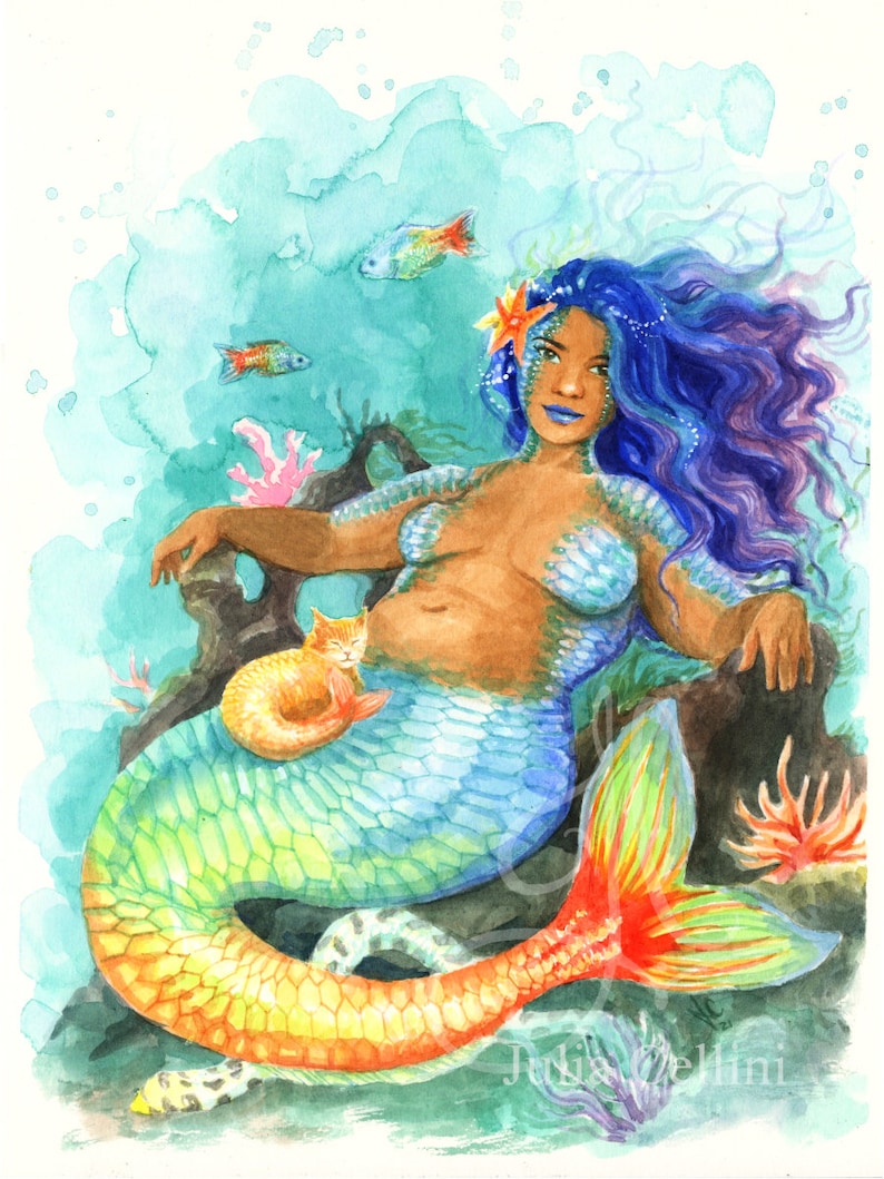 Rainbowfish Mermaid Art Print Watercolor image 1