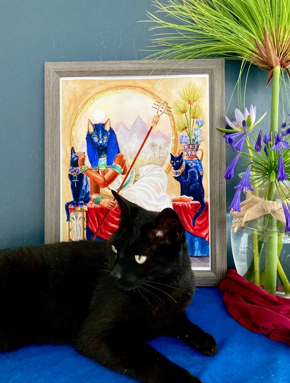 バステト大判プリント｜猫の女神エジプト美術プリント水彩画｜バステト