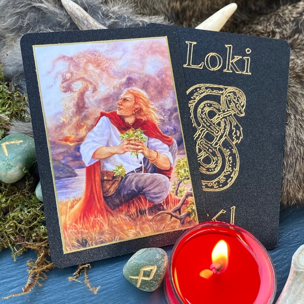 Loki Altar Card | Norse Gods Art | Trickster Prayer Cards