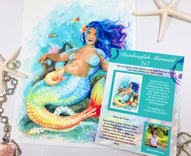 Regenbogenfisch Meerjungfrau Kunstdruck Aquarell Bild 9