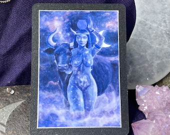 Nut Nuit Goddess Prayer Card | Egyptian Night Primordial Sky Altar | Galactic Witch Stars Moon Black Cow