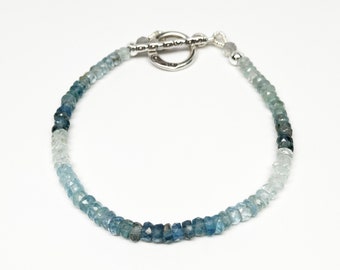 Ocean Waves Moss Aquamarine, Labradorite and Hill Tribe Silver Bracelet, Artisan Bracelet