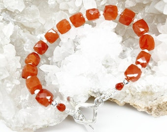 Red Onyx Cubes Hill Tribe Silver Bracelet, Artisan Bracelet