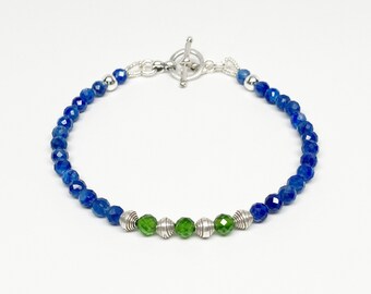 Chrome Diopside and Blue Kyanite Bracelet, Hill Tribe and Sterling Silver