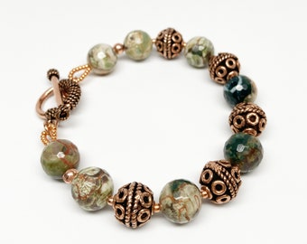 Boho Opalite Jasper Solid Copper Bracelet, Artisan Bracelet