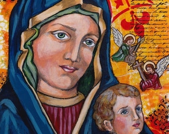 Our Lady of Perpetual Help icon, modern icon, folk icon, religious art, religious painting, Mary and Jesus painting, religious gift