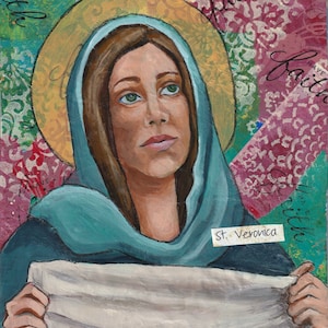 St. Veronica, patron saint of laundry workers, patron saint of photographers, modern icon, religious gift, confirmation gift, inspirational