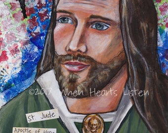 St. Jude, patron saint, patron of lost causes, apostle of hope, saint art, modern icon, religious icon, confirmation gift, saint print