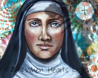 St. Clare van Assisi, Sint Clare, patroonheilige van de televisie en oog ziekte, moderne icoon, bevestiging cadeau, religieuze gift, devotionele kunst