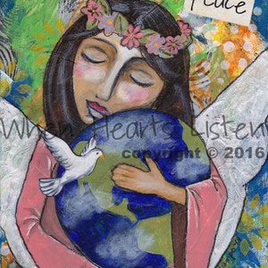 Angel of Peace, Angel Art, Angel Painting, Folk Art, Inspirational Art, Small Painting, Giclee Print