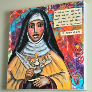 St Bernadette painting, Saint Bernadette Soubrious, saint painting, saint art, religious art, inspirational art, confirmation gift image 4