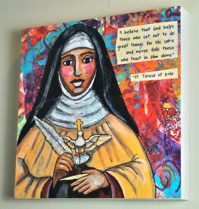 St Bernadette painting, Saint Bernadette Soubrious, saint painting, saint art, religious art, inspirational art, confirmation gift image 4