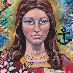 St. Philomena, Patron saint of youth, saint icon, saint art, confirmation gift, personalized art, inspirational gift, religious icon,