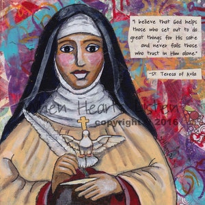 Peinture sainte, art saint, sainte Thérèse d’Avila, cadeau de confirmation, sainte Thérèse, art inspirant