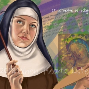 St. Catherine of Bologna, patron saint of artists, saint art, painting on wood panel, religious gift, confirmation gift, personalized gift
