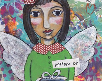 Thank you gift, Angel of thanks, Thank you angel, angel with gift, folk angel, folk art, angels, giclee print, small angel art