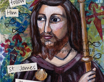 Painting of St. James, Confirmation gift, religious or inspirational art, saint painting, way of st. james