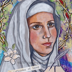 St. Catherine of Siena, patron saint of miscarriages, patron saint of illness, confirmation gift, religious gift, modern icon, saint art