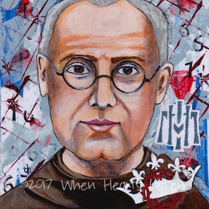 St. Maximiliaan Kolbe, patroonheilige, heilige kunst, modern icoon, religieus icoon, religieuze kunst, bevestigingscadeau, gepersonaliseerde kunst,