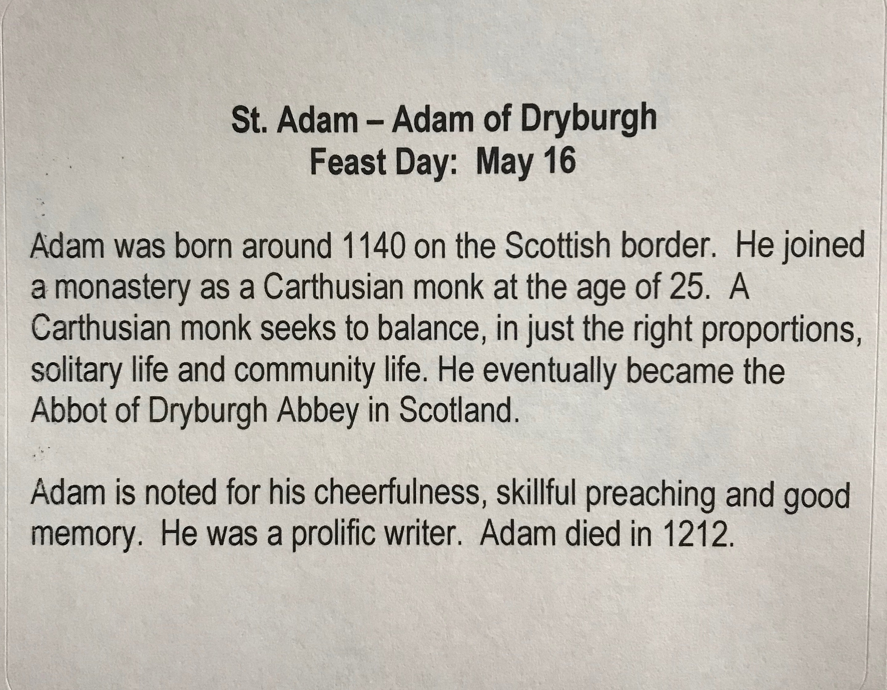 St Adam St. Adam, Adam of Dryburgh, Saint Art, Inspirational Art, Personalized ...