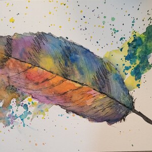 Whimsical feather, colorful Watercolor,