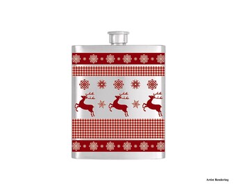 Reindeer Ugly Sweater Chistmas Holiday Flask By Bottoms Up Flasks  - Stainless Steel 7 oz Liquor Hip Flasks - Flask #320