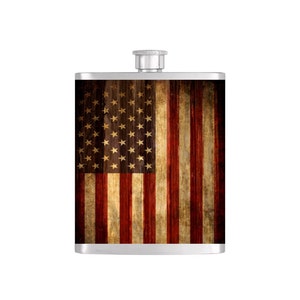 USA Rustic American Flag Flask By Bottoms Up Flasks  - Stainless Steel 7 oz Liquor Hip Flasks - Flask #292