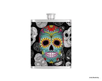 Day of the Dead Flask By Bottoms Up Flasks - Stainless Steel 7oz Liquor Hip Flasks - Flask #300