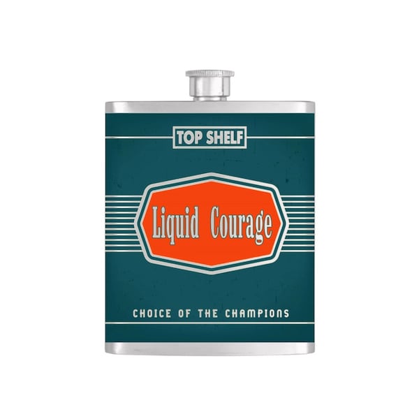 Top Shelf Liquid Courage Groomsmen Guy's Flask By Bottoms Up Flasks  - Stainless Steel 7 oz Liquor Hip Flasks - Flask #254