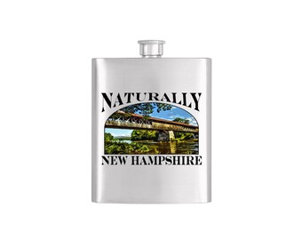 Naturally New Hampshire Blair Bridge Flask - Stainless Steel 7 oz Liquor Hip Flask - Flask#Blair Bridge