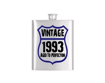 Vintage Birth Year Aged To Perfection Flask with Funnel Stainless Steel 7 oz Liquor Hip Flasks - Flask #129